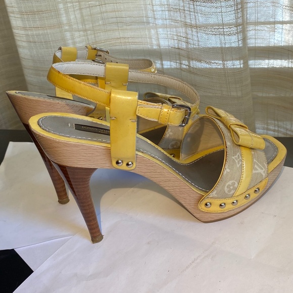 Louis Vuitton platform heels pat leather monogram canvas ankle strap Italy - Picture 4 of 8